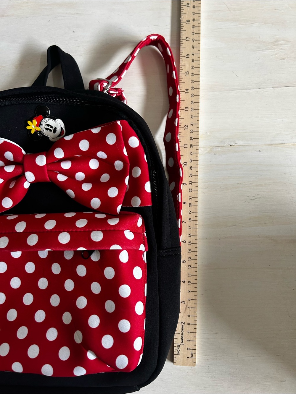 Disney Minnie Mouse black and Red Polka Dot Backpack with Bow. EUC - Picture 4 of 8